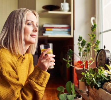 mature woman drinking glass of water